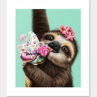 Sloth with ice cream Posters and Art